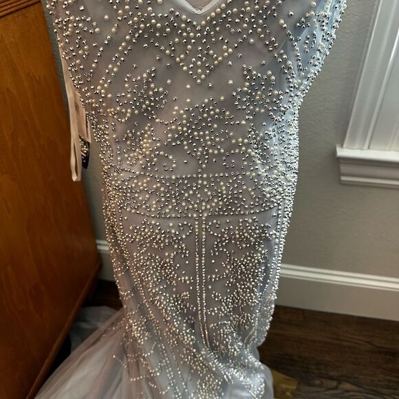 NWT Xscape Grey Blue Embellished Tulle Gown - Picture 11 of 13